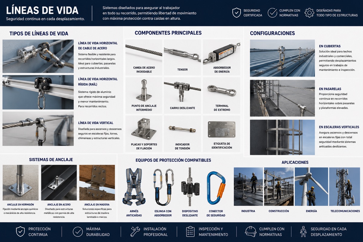 Líneas de Vida Horizontales y Verticales | Sistemas Permanentes para Desplazamientos Seguros en Altura